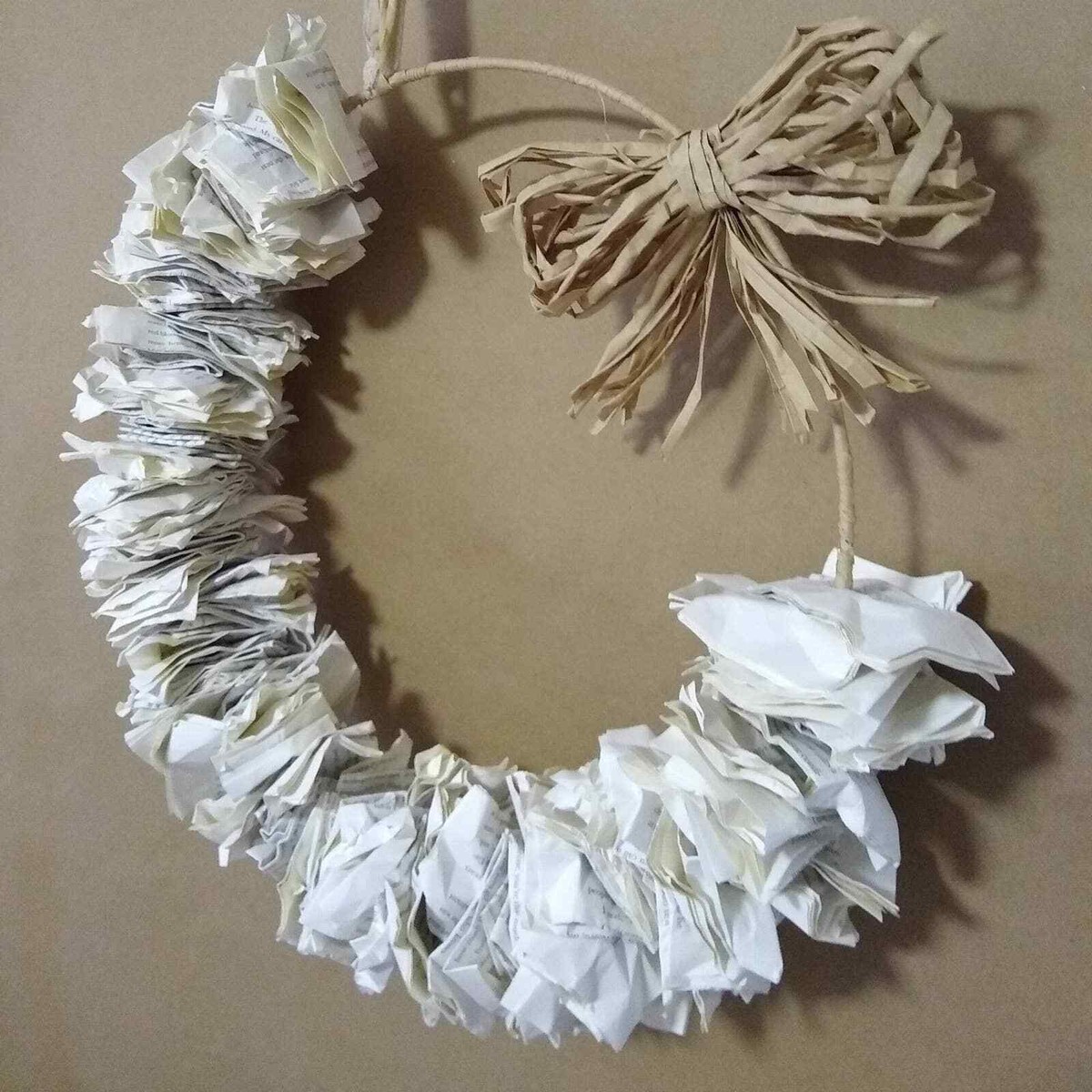 Book Page Wreath with Craft Paper Raffia and Cream Lace | eBay UK