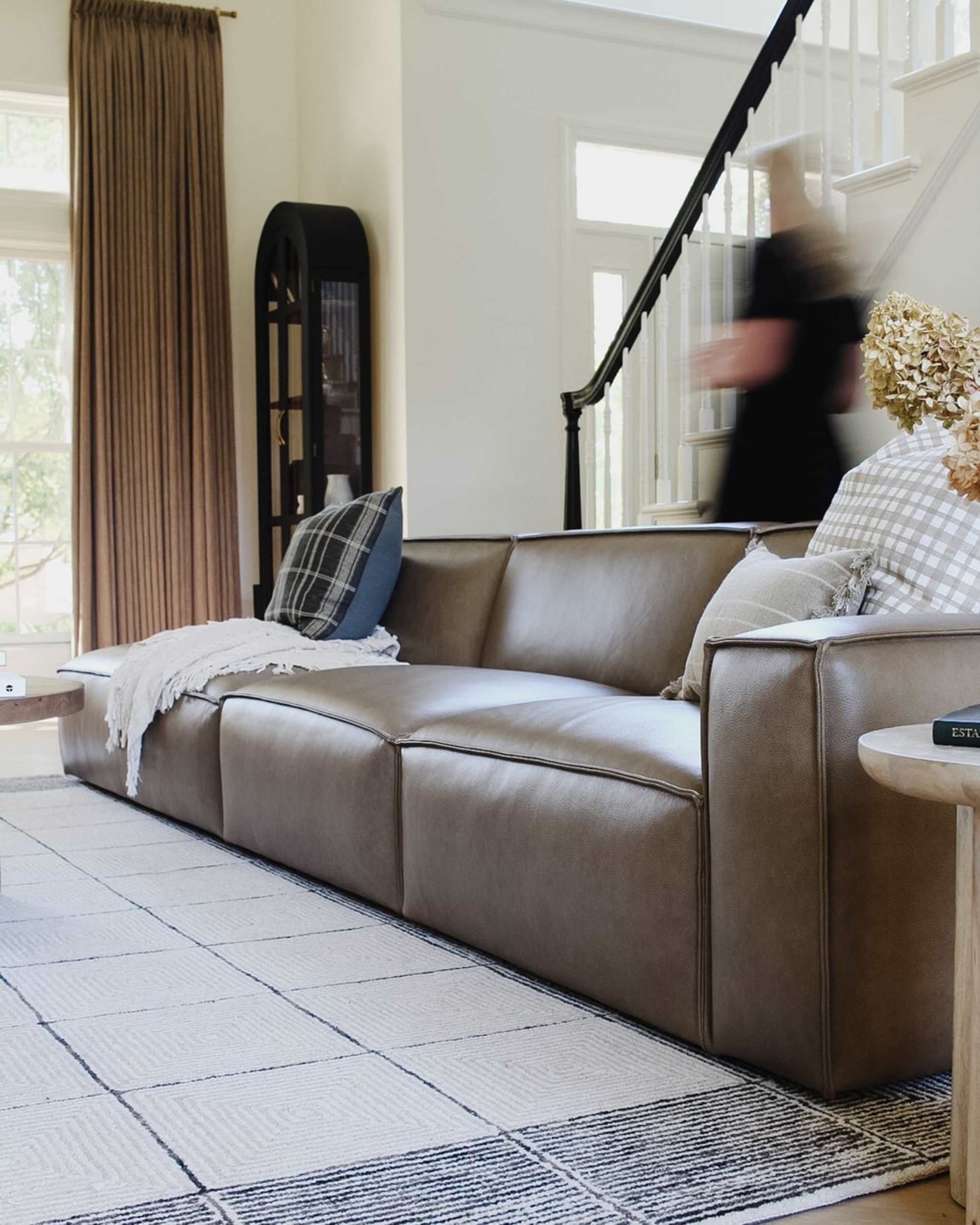 Brown Leather Sofa Grey Walls Brown Furniture Family Room With Warm Gray Walls, Black And White