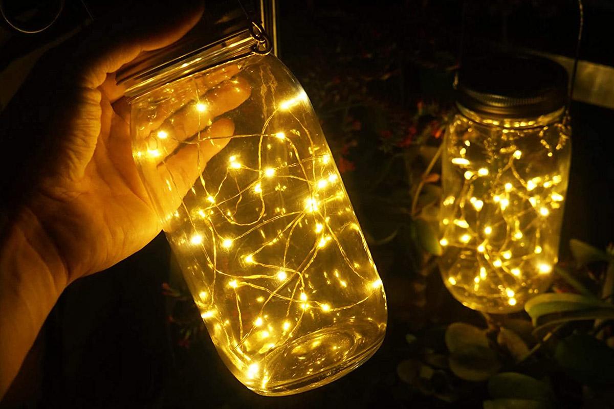 Buy 2X Solar Mason Jar Lights 20 LEDs Fairy Firefly String Lights, Best Patio Yard Desktop Party Decor Outdoor Solar Hanging Lanterns | Dick Smith
