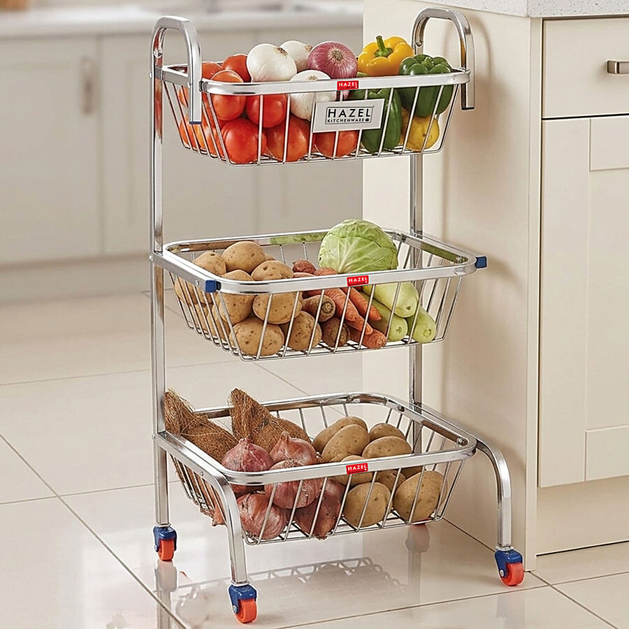 Buy Hazel Steel Kitchen Fruits & Vegetable Storage Rack/Trolley/Stand, 3 Layer - VR10234 Online at Best Price of Rs 2049 - bigbasket