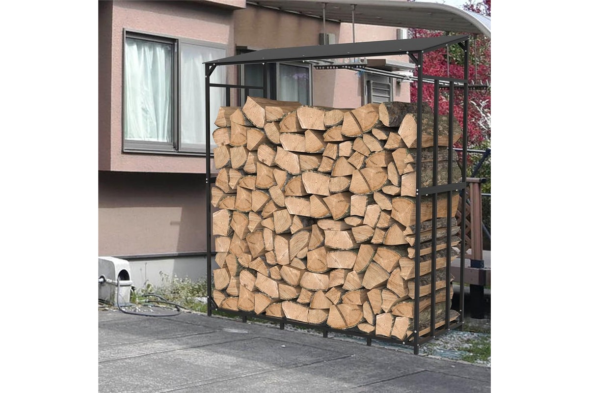 Buy Heavy Duty Metal Firewood Rack Logs Holder Storage Shed Outdoor Garden Shelf with Roof Cover | Dick Smith