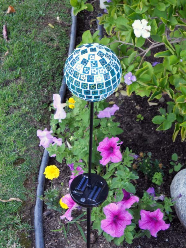 Color Changing Solar Lights - Blue Mosaic Solar Globe - Set of 2