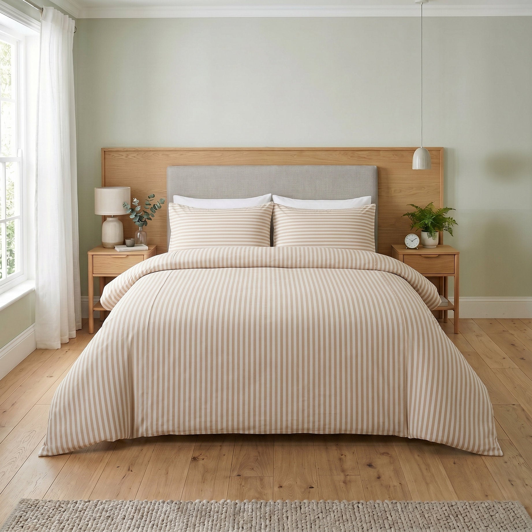 Cotton Striped Duvet Cover Set - Luxury Tan & White Neutral Bedding for Minimalist Bedroom Decor - The Art Box Store