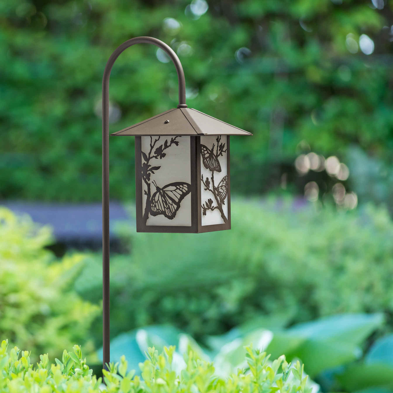 Craftsman Style Garden Lantern on Hook | Butterfly Filigree