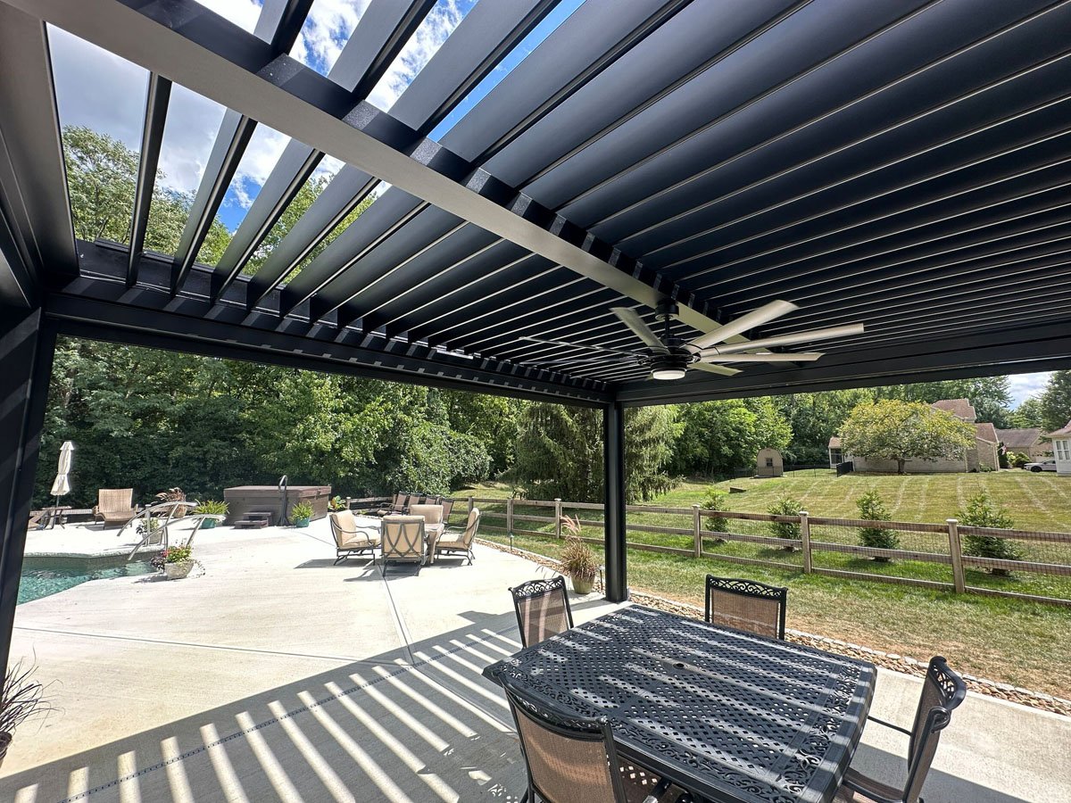 Custom Louvered Roof Pergola with Motorized Screens