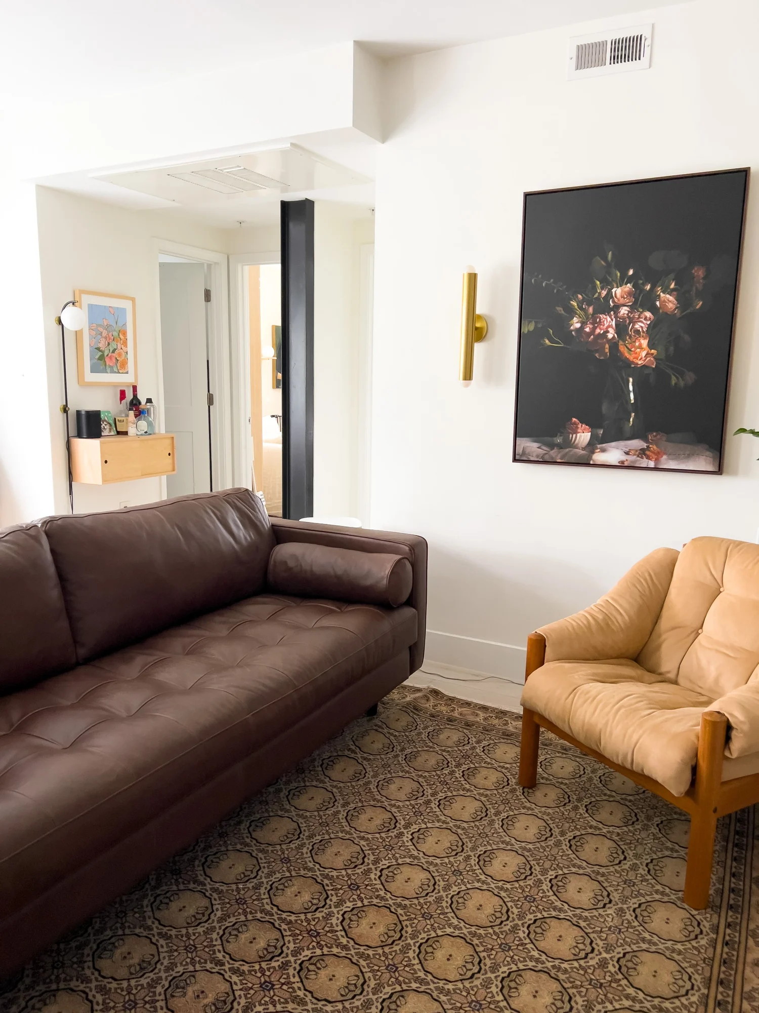 Dark Brown Leather Sofa in a Modern Organic Living Room — Dominique Gebru