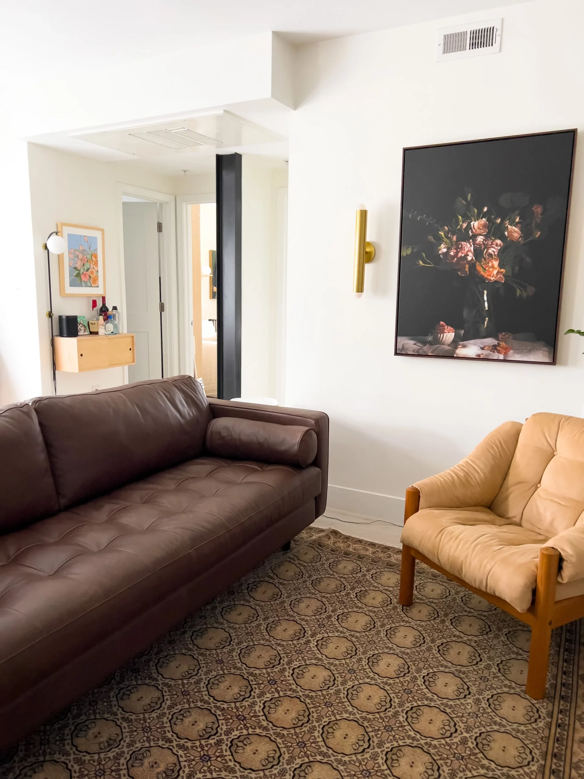 Dark Brown Leather Sofa in a Modern Organic Living Room — Dominique Gebru