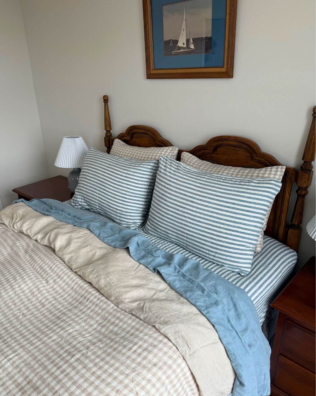 Double Sided Linen Duvet Cover in Beige / Oat Gingham – Sunday Spell