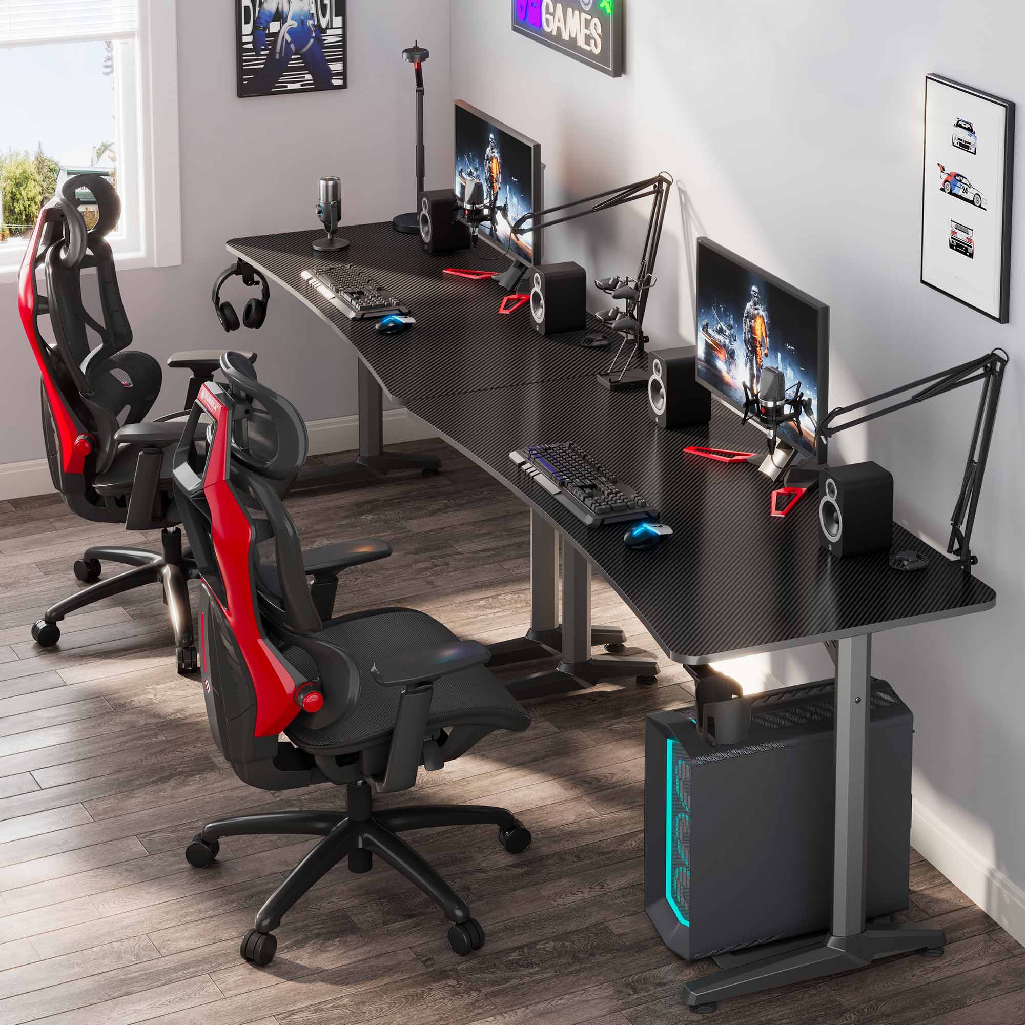 Dual Monitors Gaming Setup Chair With Monitor Gaming Chair And Table Combo Ergonomic Gaming Desk Set