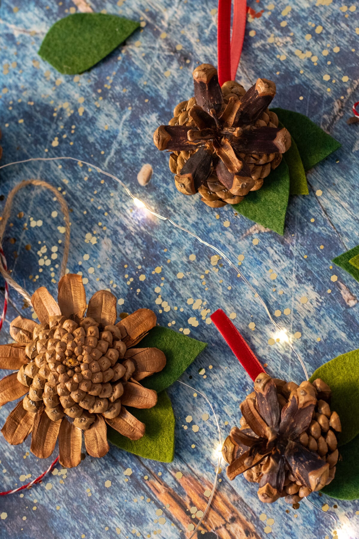 Easy and Charming Pinecone Flower Christmas Ornaments