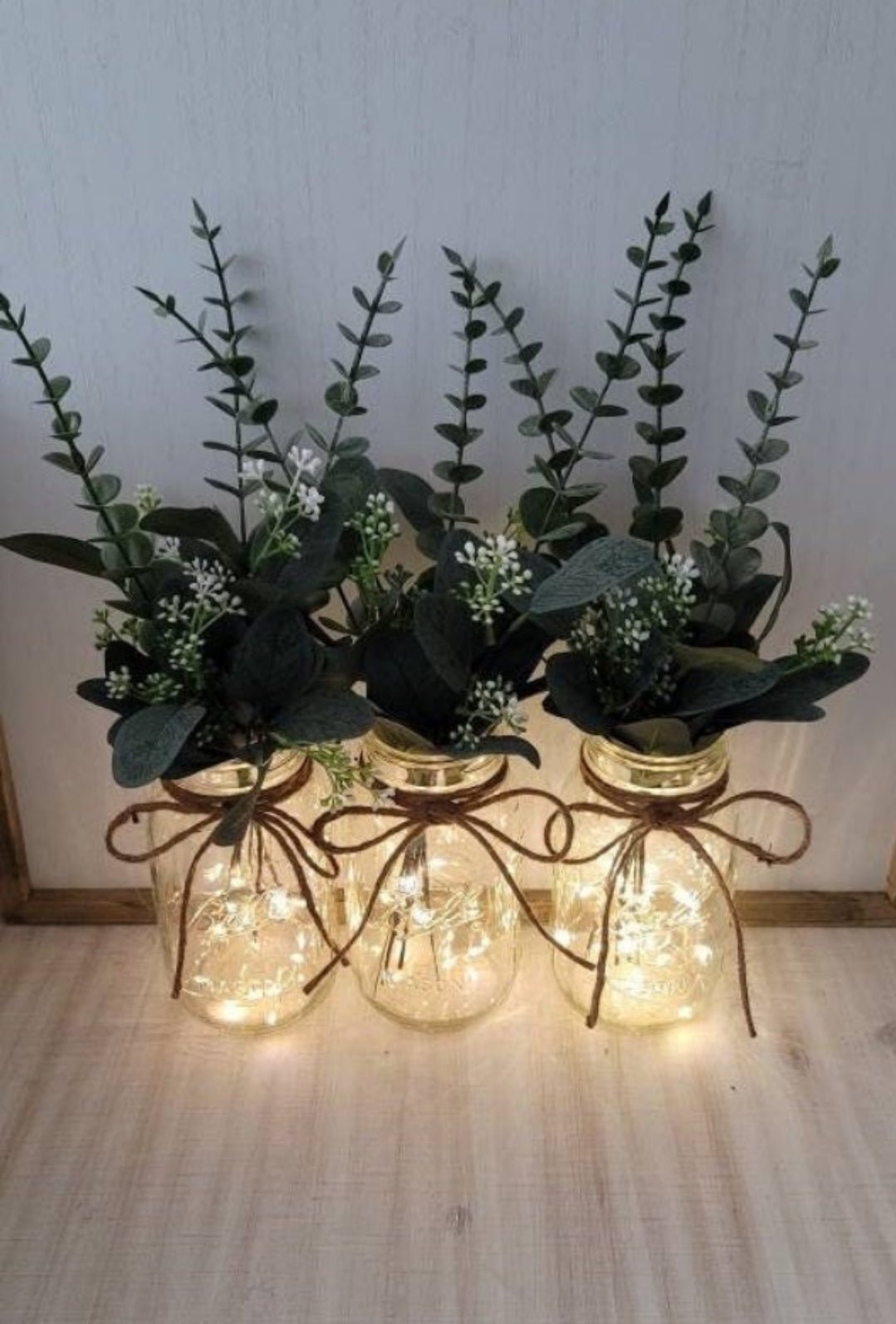 Eucalyptus and Greenery Lighted Mason Jar Centerpiece – Glassy Gal Decor