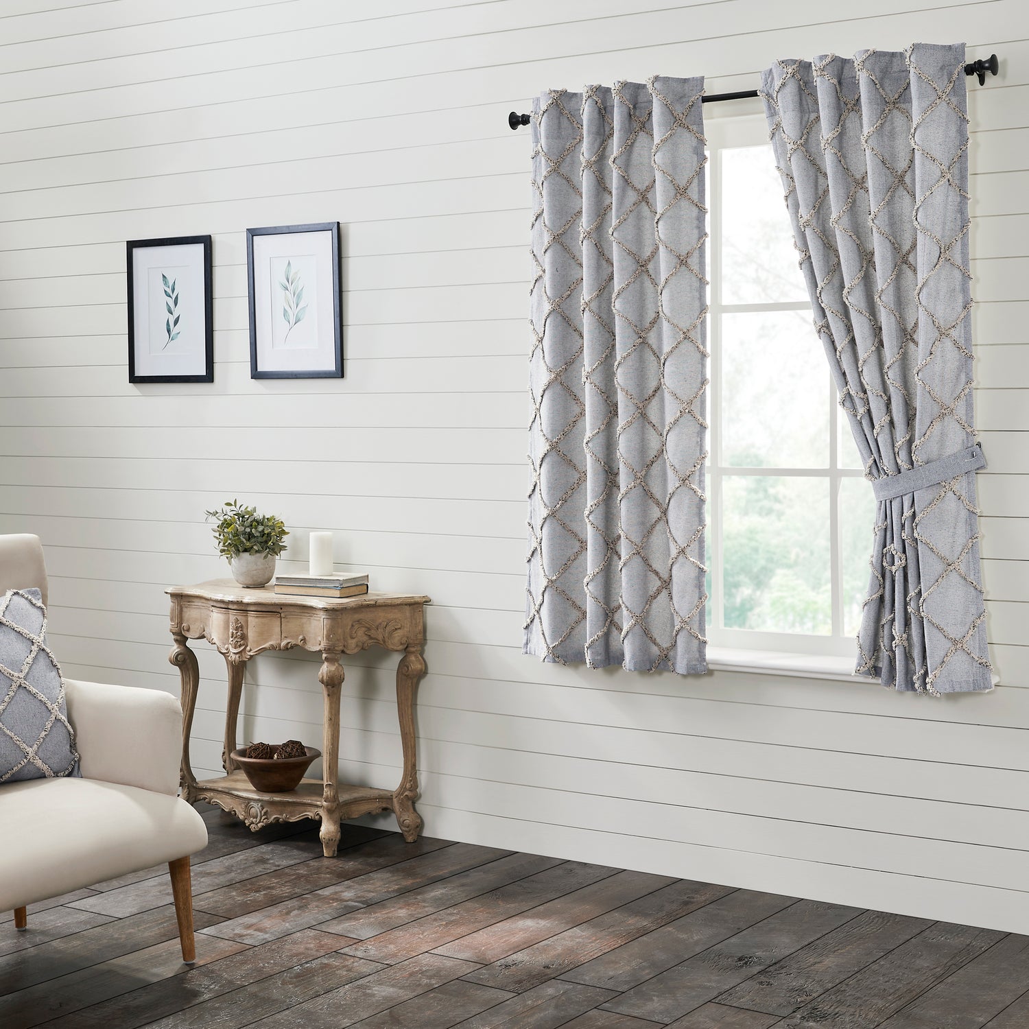 Frayed Lattice Creme & Black Panel Set of 2 84x40