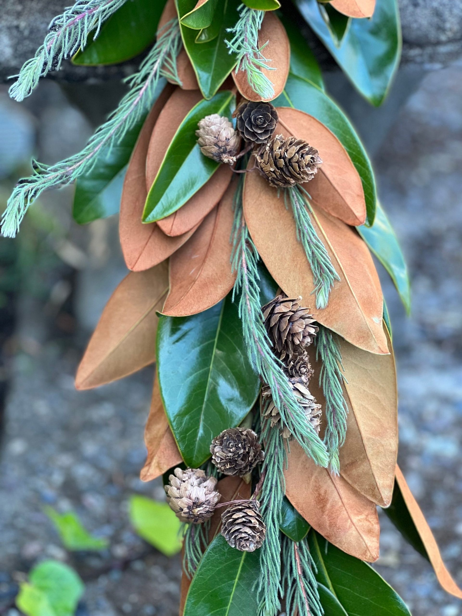 Fresh Magnolia, Pine Aussi, and Pinecone Garland – Woodland Flower Co