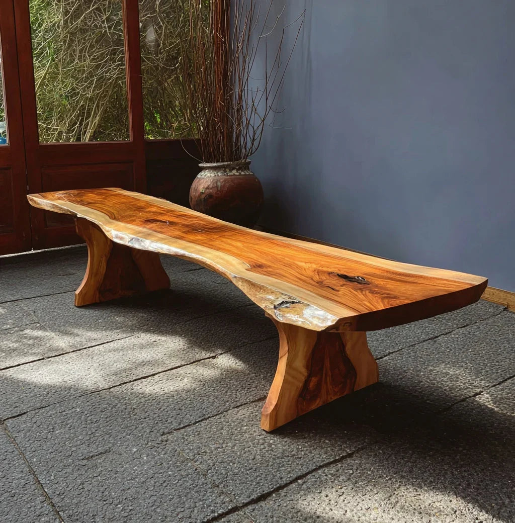 Handcrafted Modern Wooden Bench– Sculptural Live Edge Design for Indoo