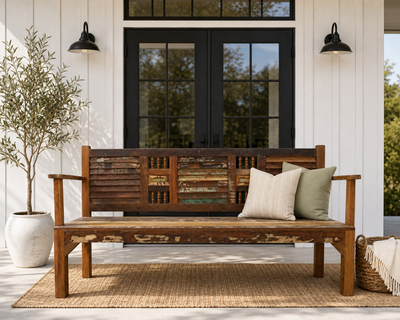 Handcrafted Reclaimed Wood Bench With Back Arms 60 Inch – Sundara – Sundara Shop