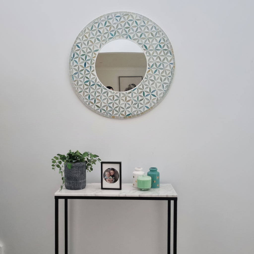 Handcrafted Round Mosaic Wall Mirror | Flower of Life Design - Azure Decor