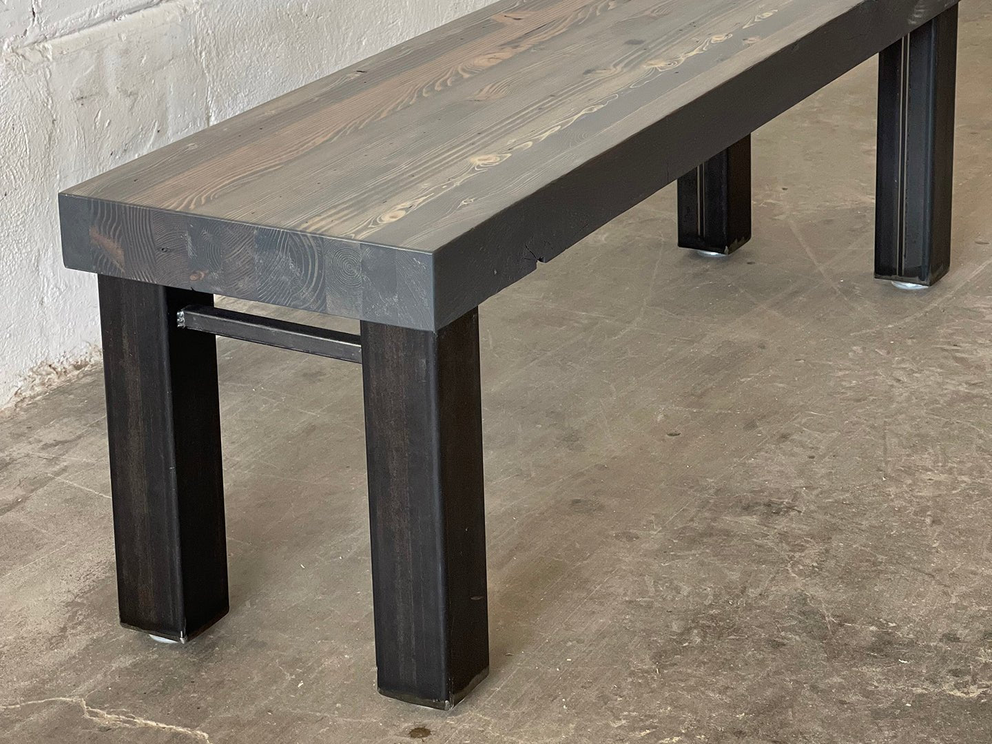 High Street Bench - Reclaimed Wood - Carbon Gray Stain Finish - WORKSHOP