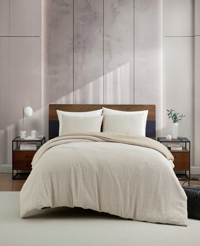 Kenneth Cole | Stitched Gauze Comforter Set in BEIGE, Size: Twin