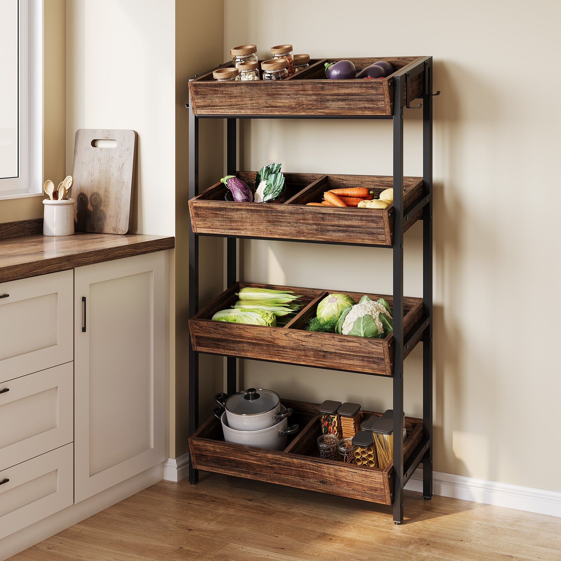 Kitchen Basket Rack Fruit Basket Kitchen Pantry Organizers And Storage Wooden Top Table