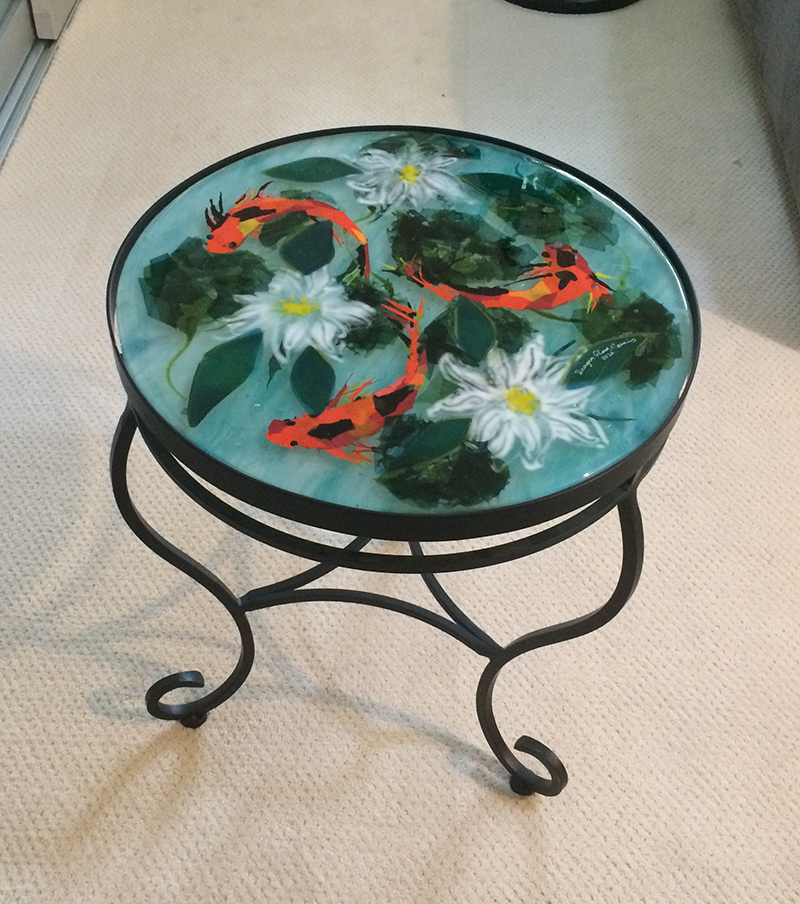 Koi Table Top in Fused Glass|Designer Glass Mosaics