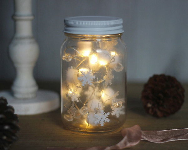 LED Christmas Mason Jar with Snowflake String Lights