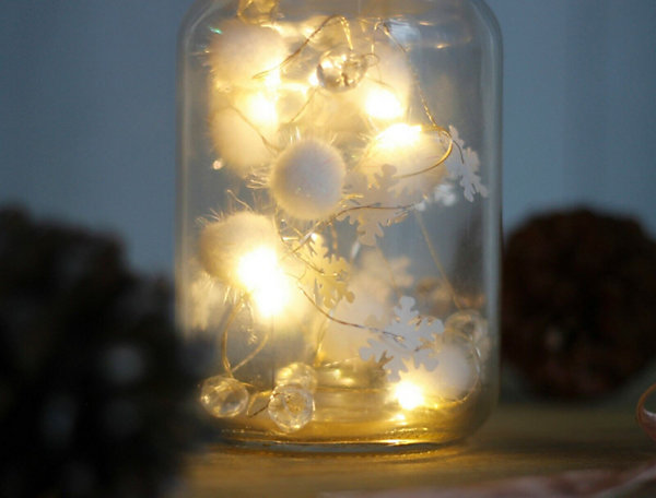 LED Christmas Mason Jar with Snowflake String Lights