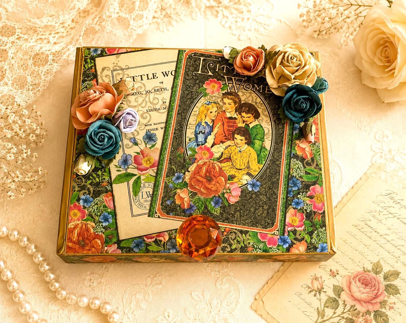Little Women Decorated Cigar Box – Upcycled Book Lover Gift – Vintage Floral Keepsake Box – Literary Home Décor – Handmade - Free Shipping