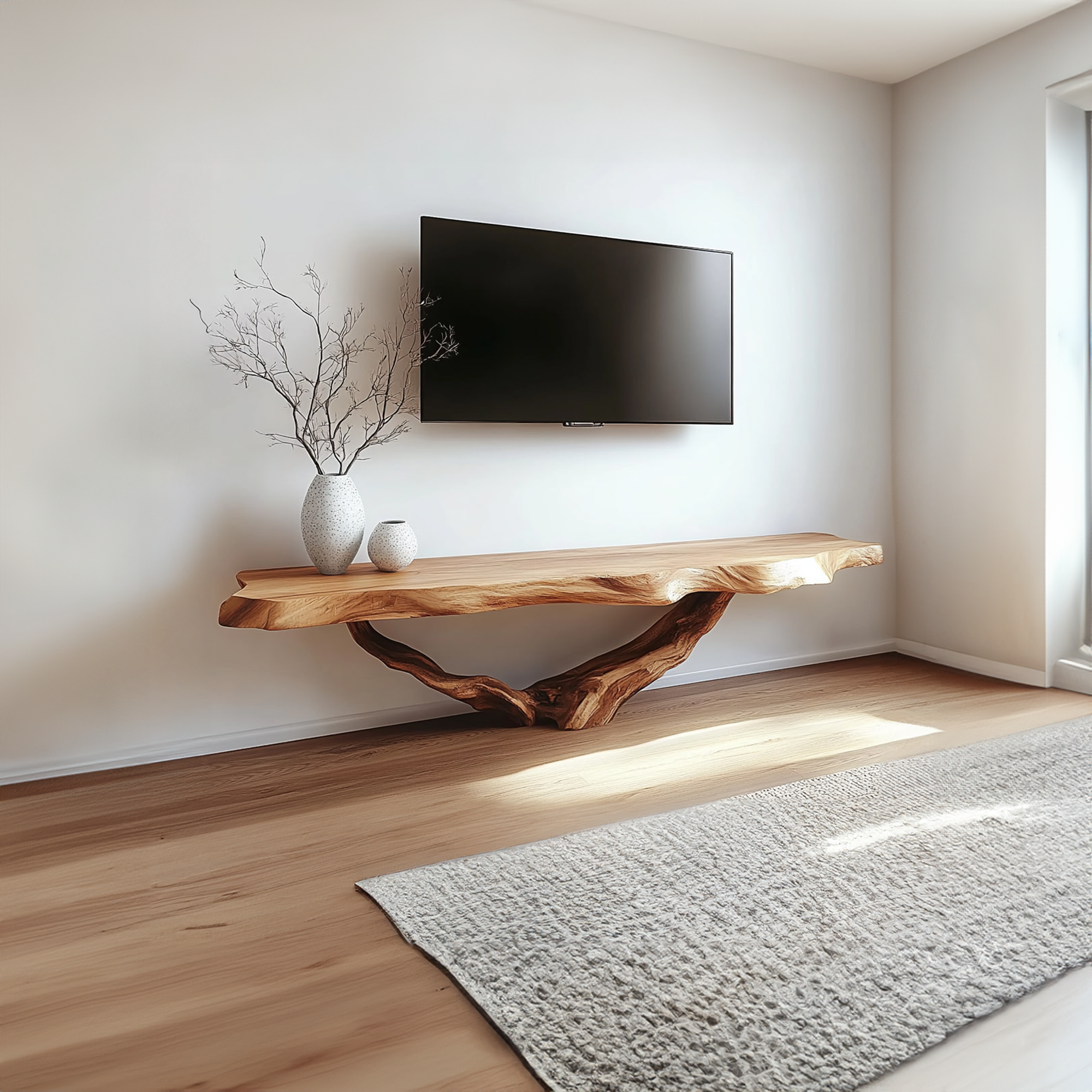 Live Edge Solid Wood TV Console Handmade Floating Media Shelf For Living Room SINLKICS314 - 42'W x 28'H x 14'D