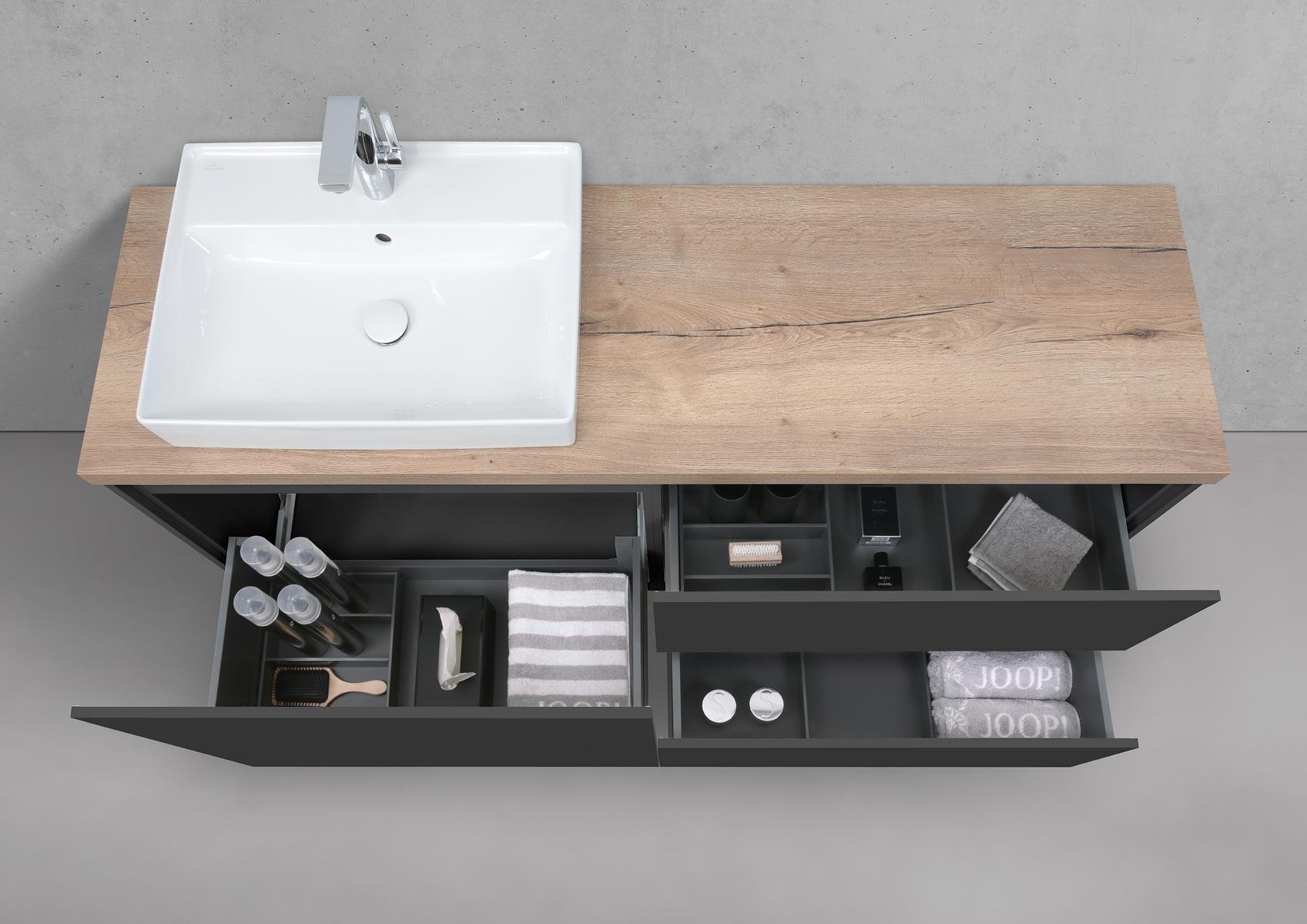 Luxor - Bathroom furniture set with 3 pull-out drawers and washbasin top (without washbasin) | LUX-NC-1024