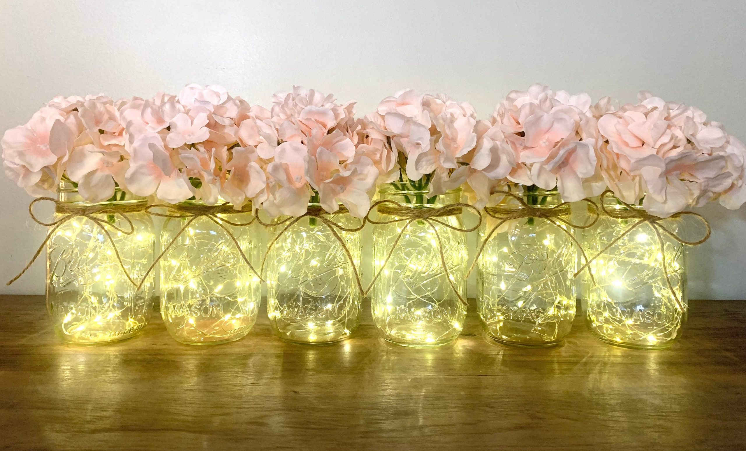 Mason jars with flowers and fairy lights (12+ jars)