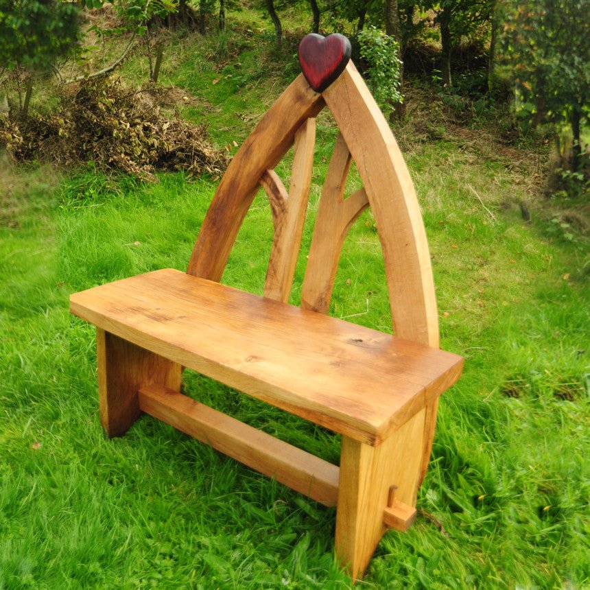 Oak Heart Wedding Bench | Solid Oak | Handmade in Wales Unvarnished
