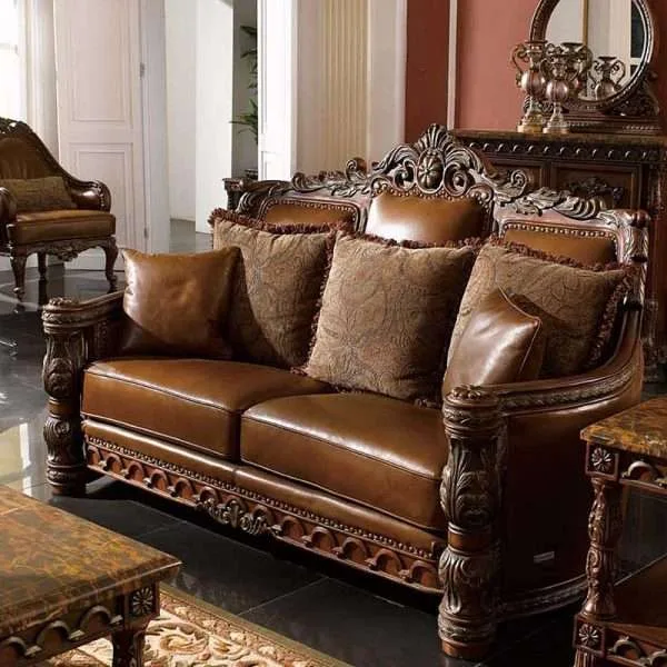 OE-FASHION Luxury three seater brown leather sofa AS24