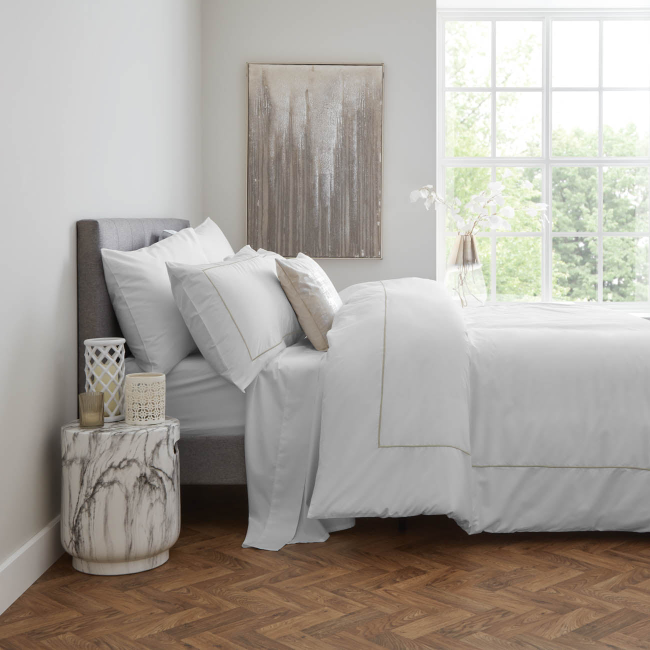Organic Cotton Percale Duvet Cover, Beige/White - Single – Spin & Yarn