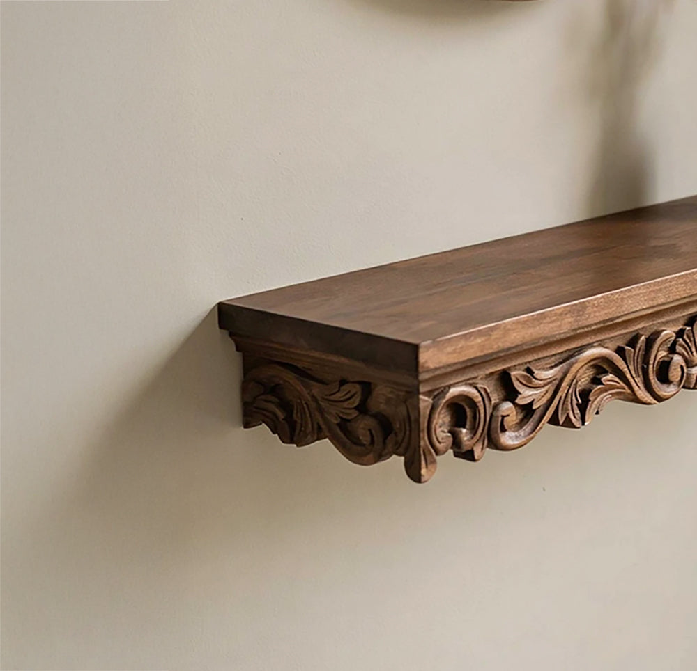 Ornate Carved Wood Floating Console Shelf