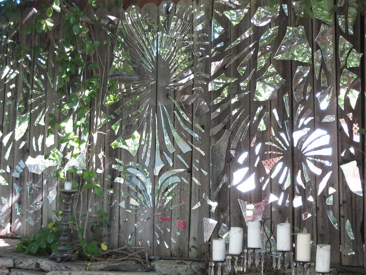 Our mirror mosaic fence. We had a blast creating this. Amazing what can come from a broken mirror mishap. | Hometalk