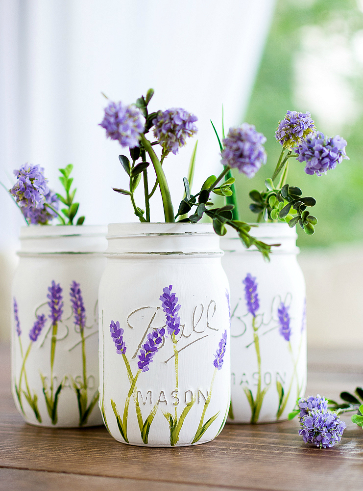 Painted Lavender Flower Mason Jars - Mason Jar Crafts Love
