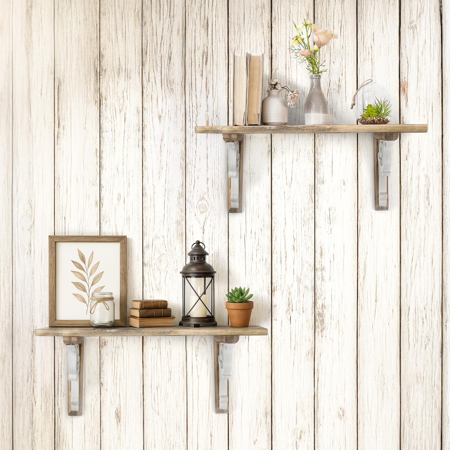 Pair Vintage Wood Corbel Shelf Wall Mount Bracket Architectural Salvage Decor