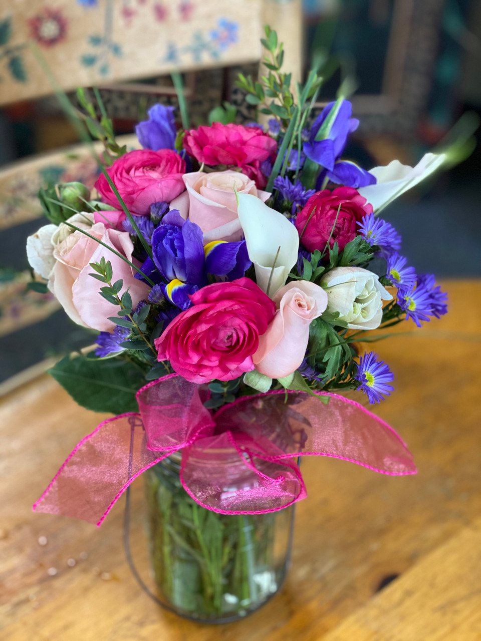 Pink & Purple Passion (Small Mason Jar Bouquet)