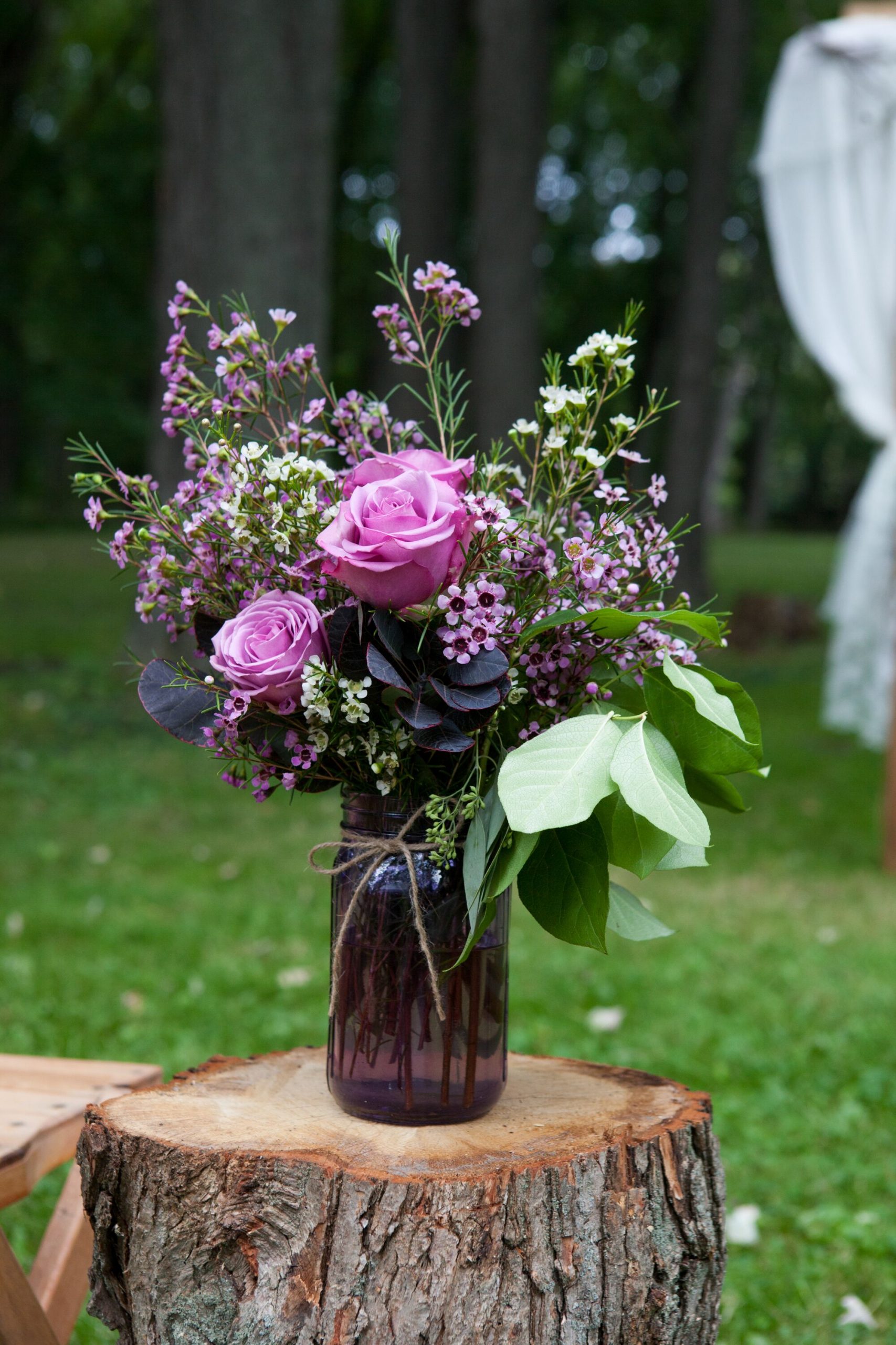 Purple Rose and Wax-Flower Mason-Jar Decoration