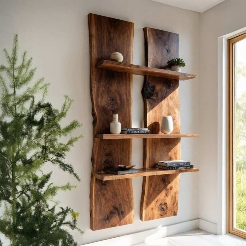 Rustic Live Edge Wall Shelf Panel Set | Solid Acacia Wood Floating Shelves