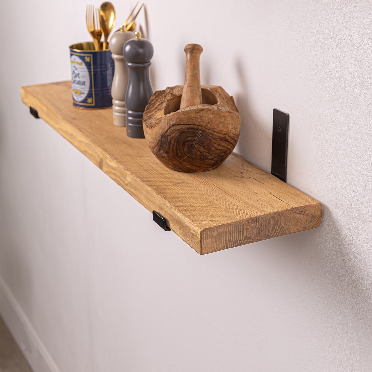 Solid Wood Shelf - Rustic Pine with Black Up-Style Scaffolding Bracket