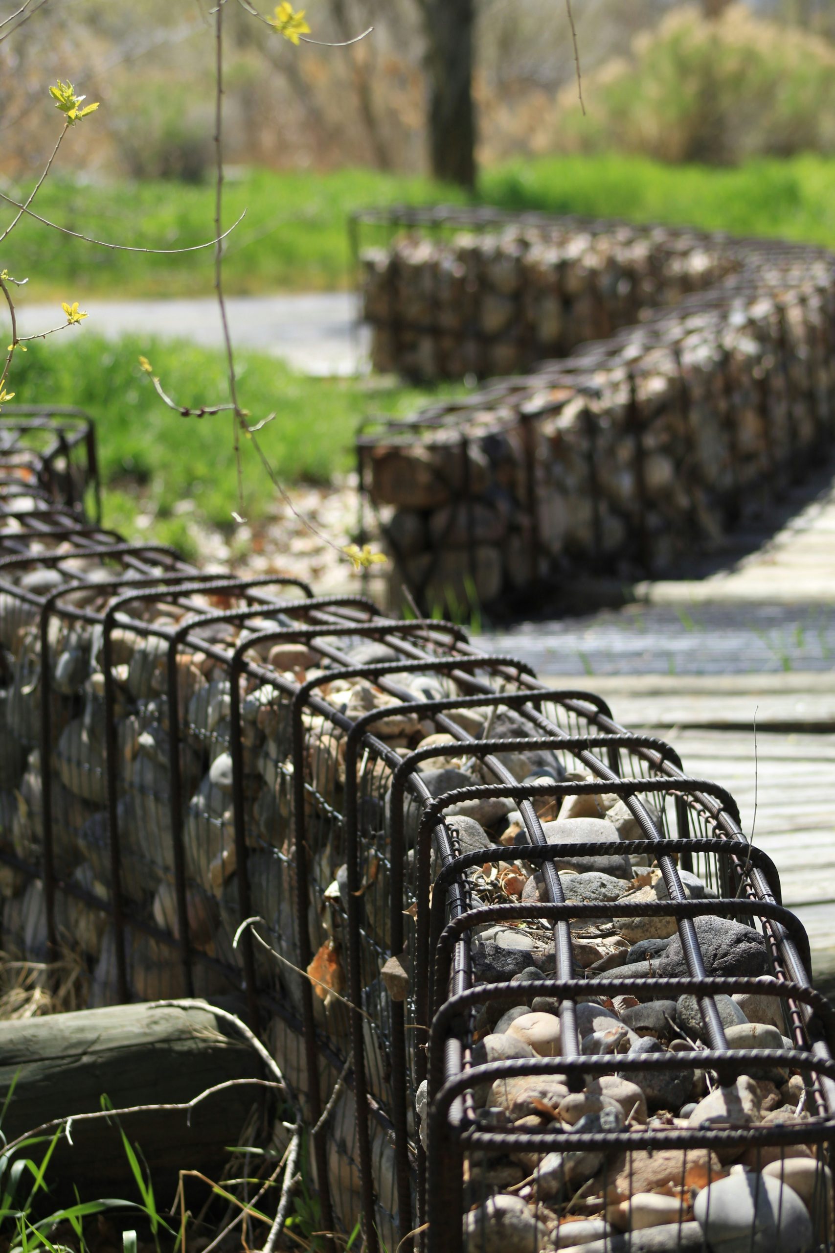 Stone and rebar wall