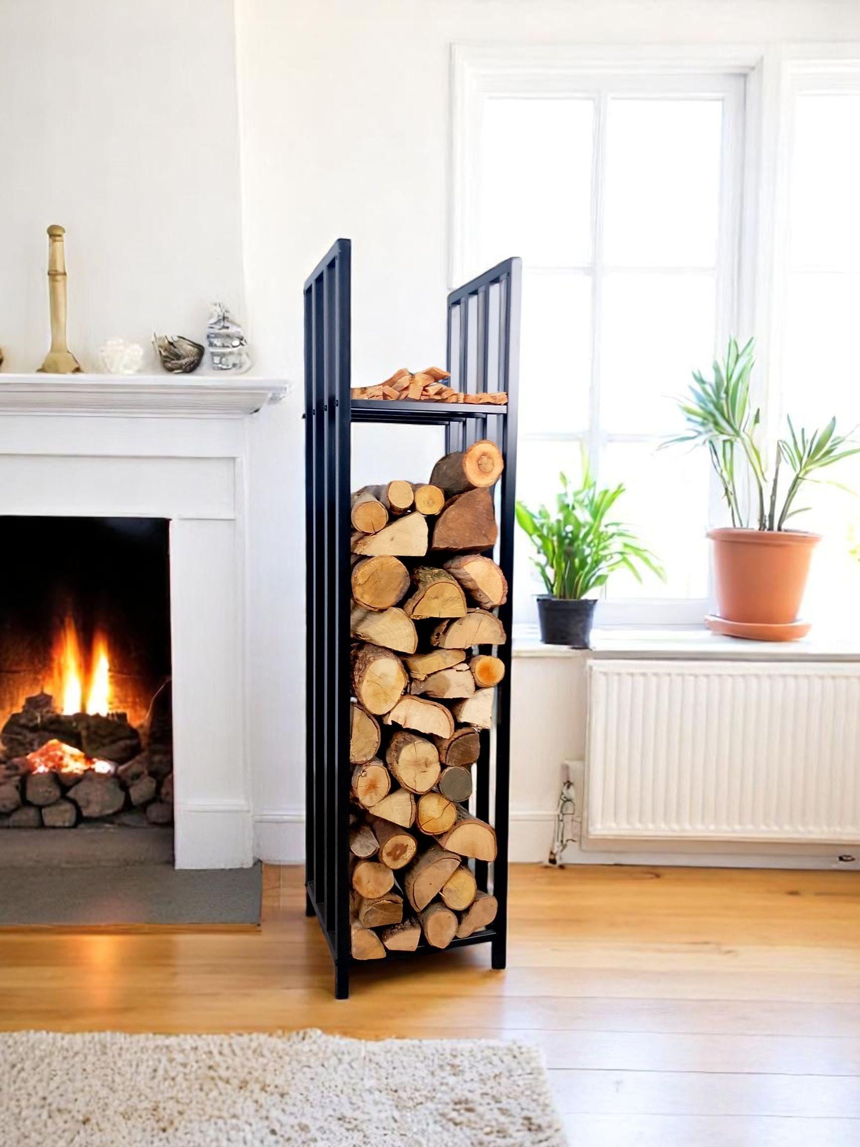 Tall Fire Log Rack Frame Indoor/Outdoor Log Holder Crate Barrel