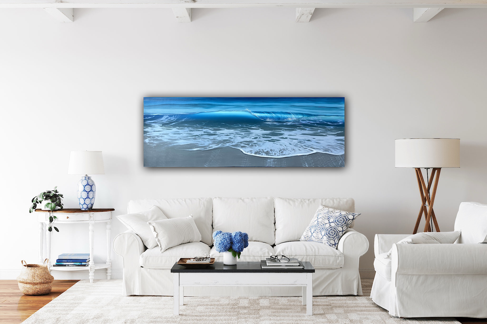 The Color of the Pacific – Ocean Wave Oil Painting 60x20″
