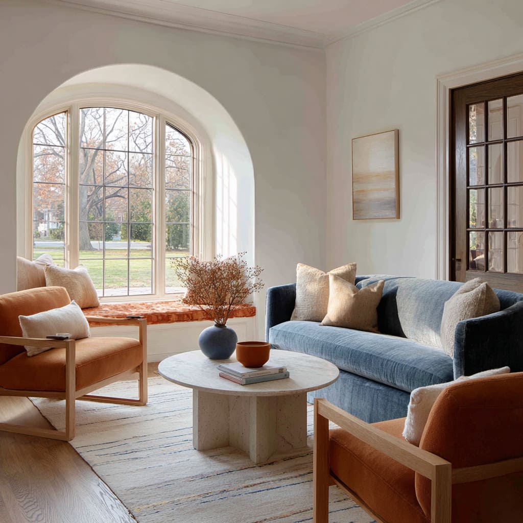 The Many Layers of Terracotta and Blue Living Room Design