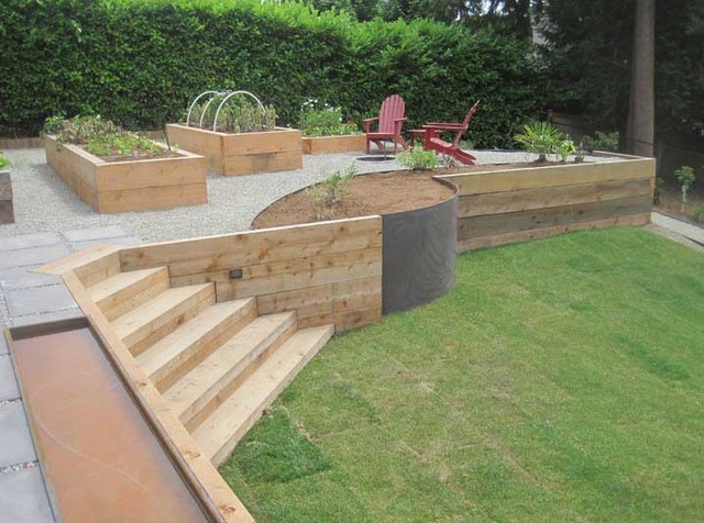 Tiered timber retaining wall in contemporary garden - Modern - Garden - Melbourne - by TetraWal | Houzz AU