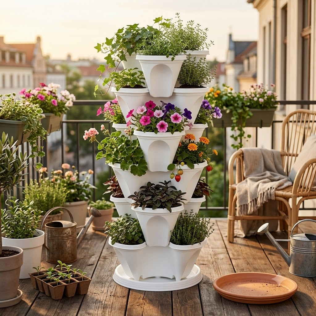Vertical Garden Tower Planter – 7 Pots Set | Gardens Need