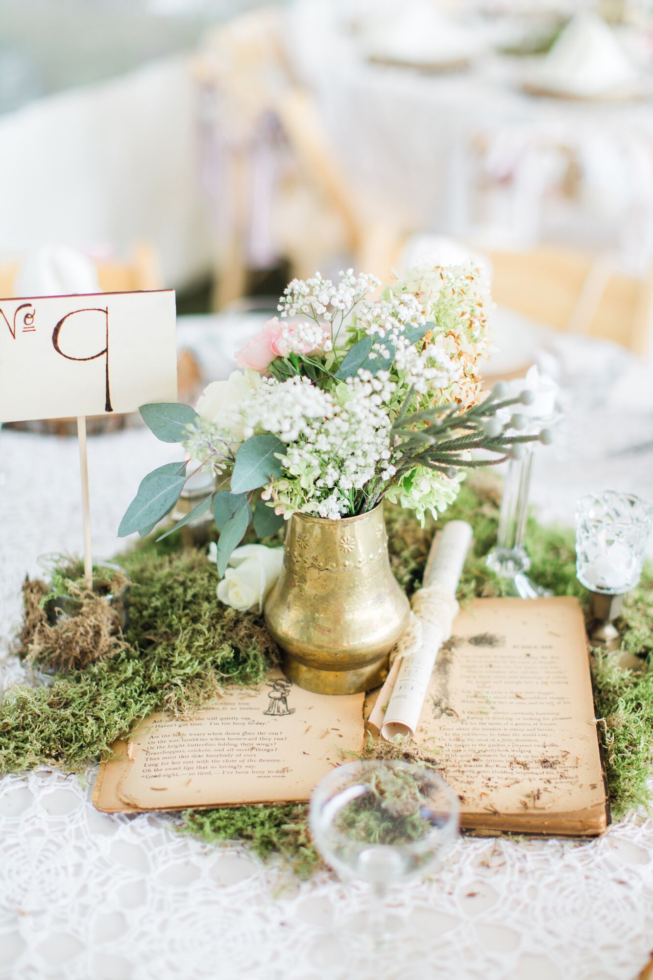 Vintage-Book Centerpiece With Gold Vase