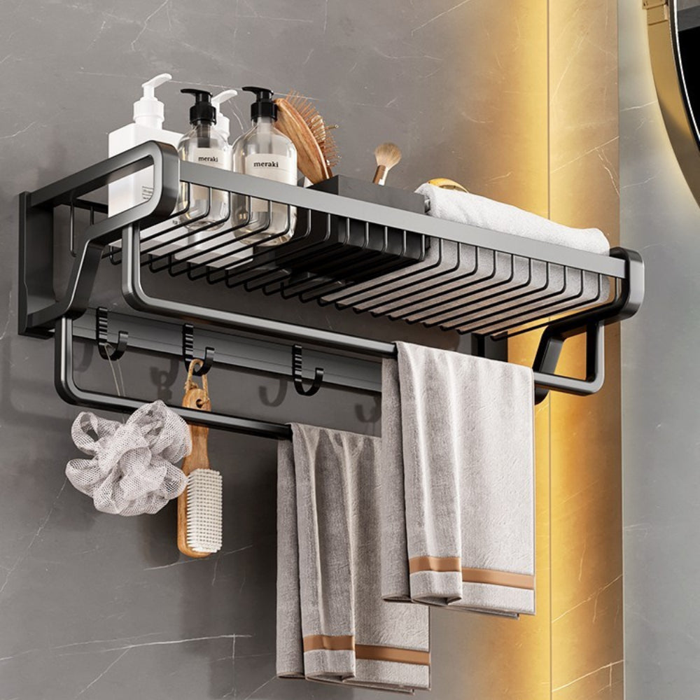 Wall Mounted Towel Holder In Shower Bathroom Foldable Towel Rack Bar No Drill Bathroom Storage Shelf