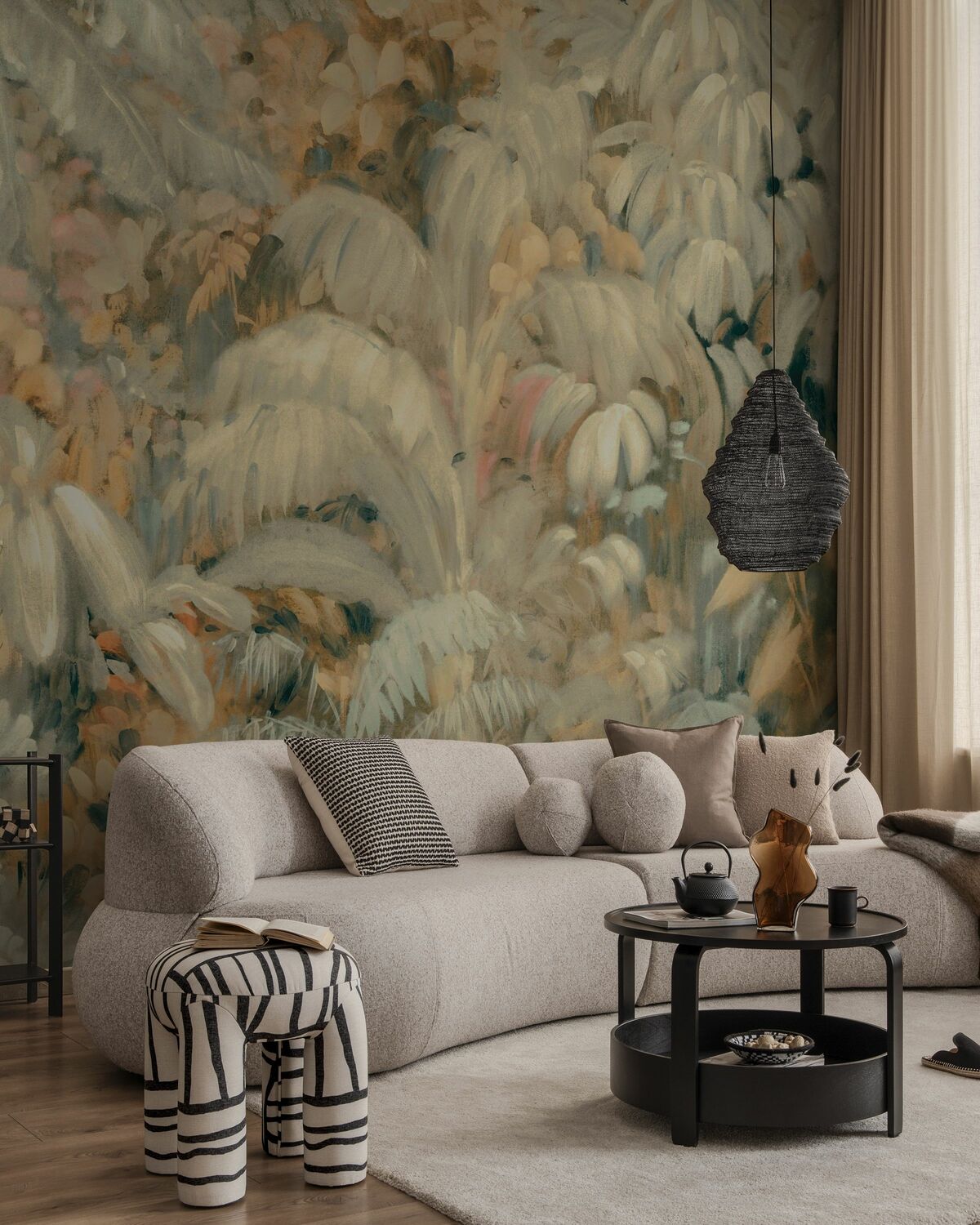 Wall Mural - Tropical Dream Jungle - Neutral - Nature - Art & Design - Living Room - Grey - Paste-the-wall or peel and stick